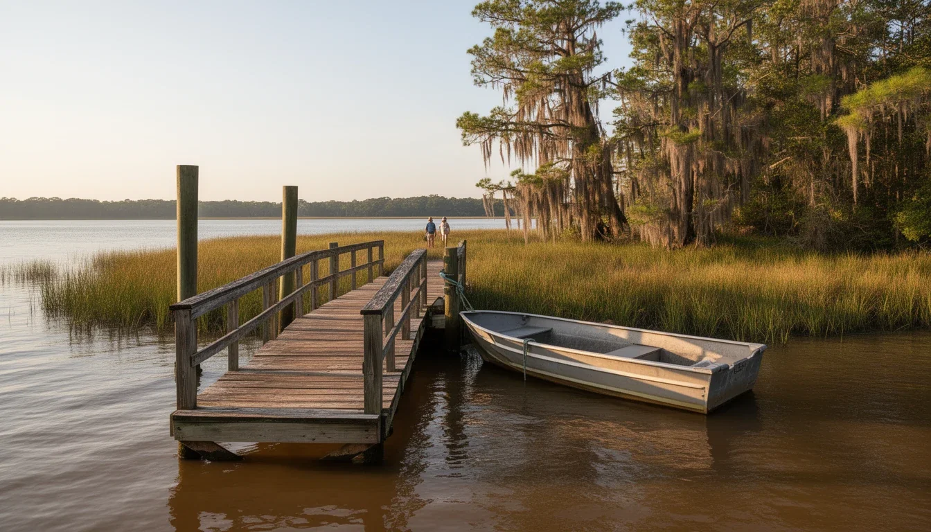 Public boat ramps and the Pasquotank River waterfront in downtown Elizabeth City, North Carolina